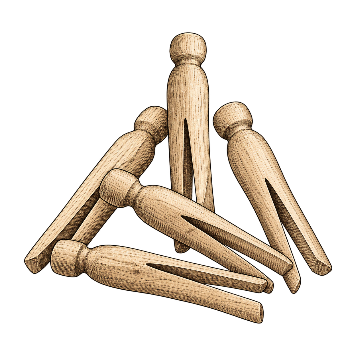 Les Pinces — Ten wooden laundry pegs